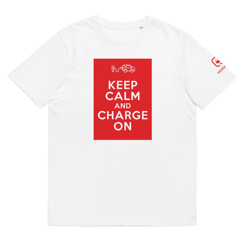T-shirt unisexe - Keep calm and charge on - Blanc