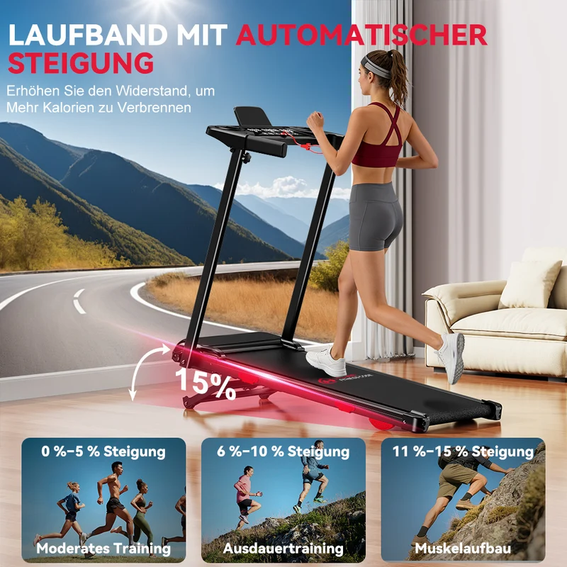 Klappbares Laufband Q5 mit Steigung, Bürstenlosem Motor, Geschwindigkeit 1–12 KM/H