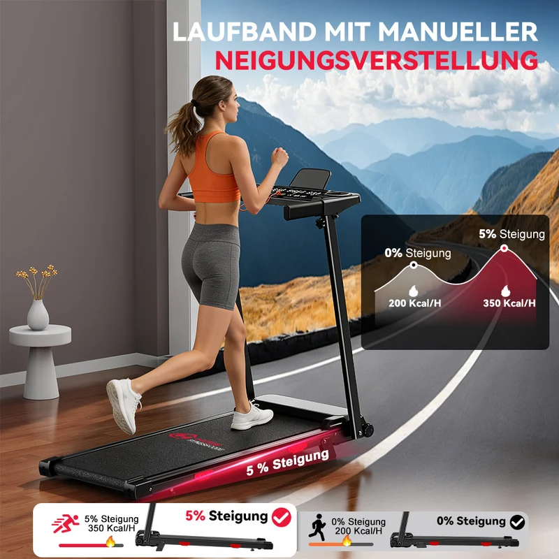 Klappbares Laufband Q5 mit Steigung, Bürstenlosem Motor, Geschwindigkeit 1–12 KM/H