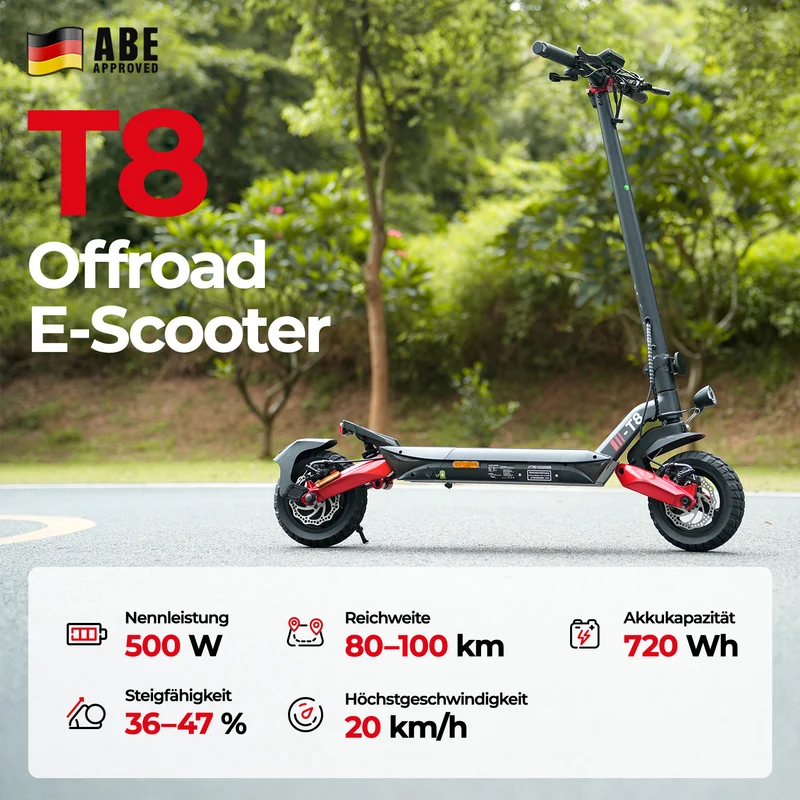 iScooter T8 Offroad-E-Scooter Mit Straßenzulassung (ABE,eKFV)