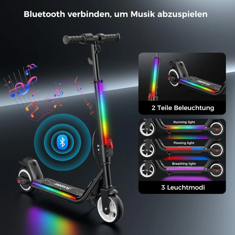 iScooter iK3Max Kinder E-Scooter 6″ mit LED & 3 Geschwindigkeiten