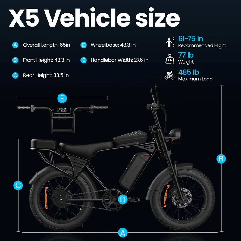 Aairsk X5 Fat Tire Electric Bike 50 Mile 28MPH NFC Start for Sale