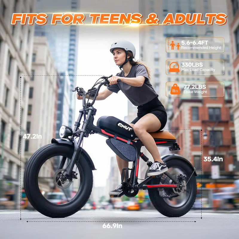 QNUT BK20 Fat Tire Electric Bike 48V 18A 1500W 28MPH UL2849 Certified
