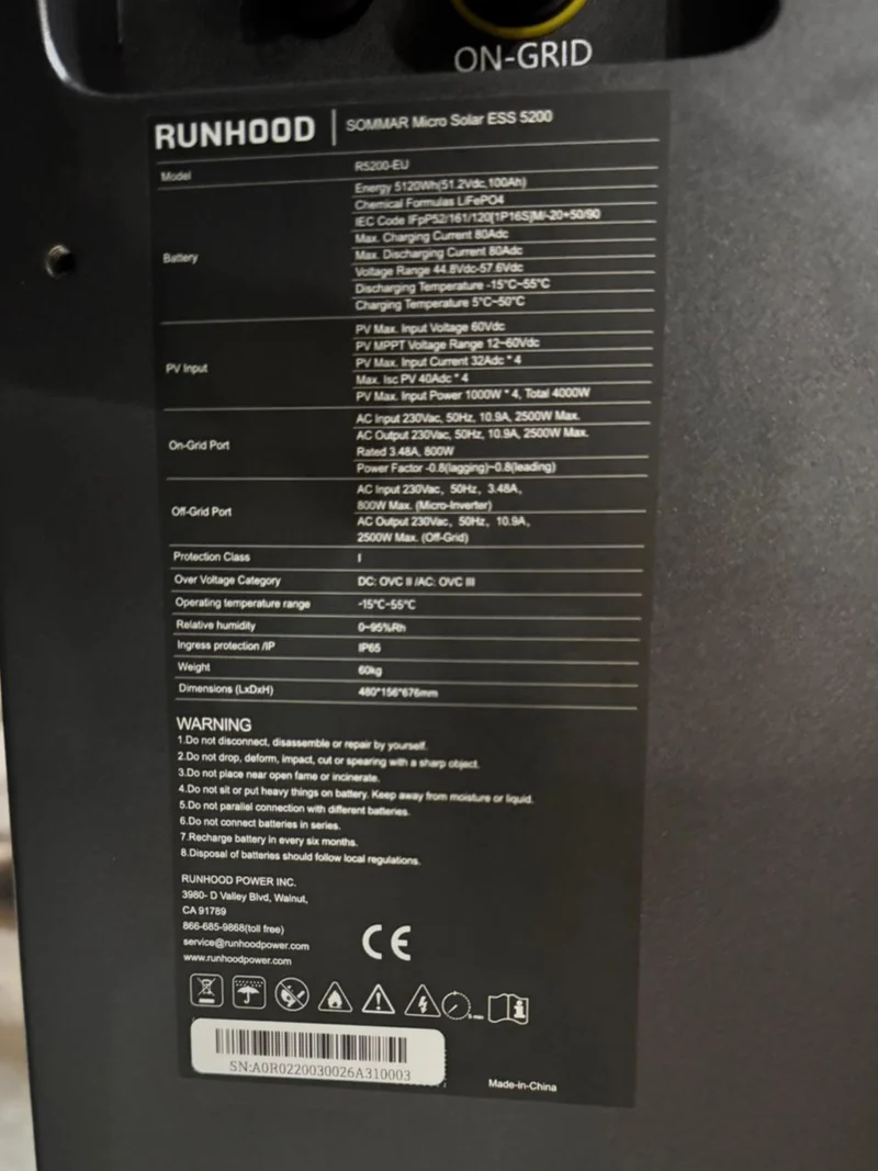 5,12 kWh Runhood SOMMAR R5200-DC All-in-One Micro Solar ESS · Balkonkraftwerk 4000 Watt PV-Eingang · AC-2500 Watt Notstrom · Solar-Speicher · Batterie