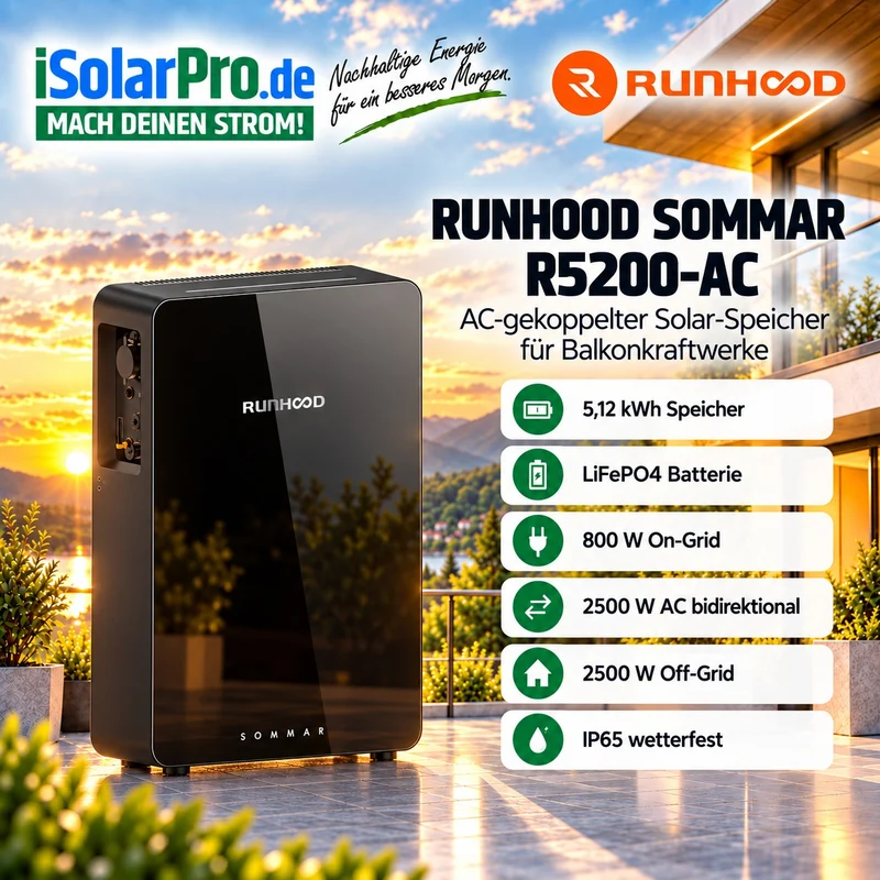 5,12 kWh Runhood SOMMAR R5200-AC Balkonkraftwerk Solar-Speicher · AC-2500 Watt Notstrom · Batterie