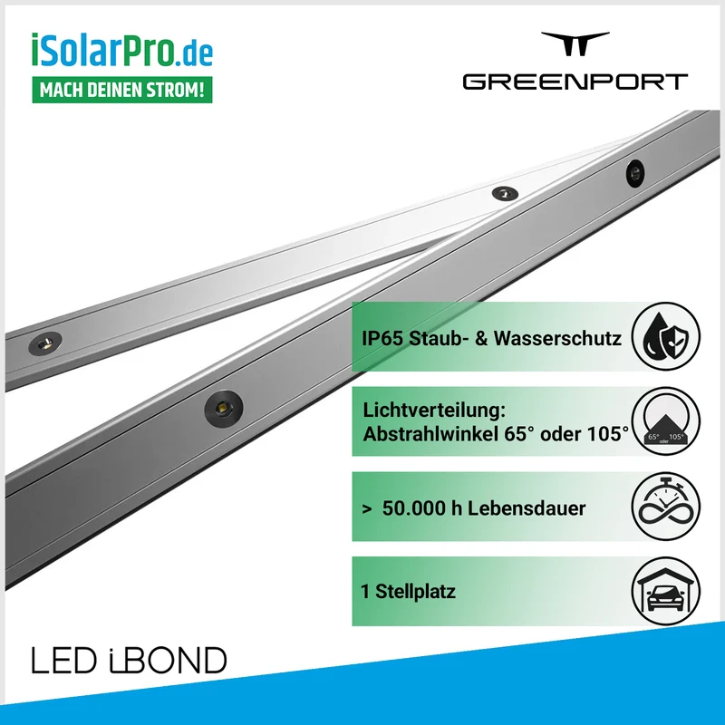 GREENPORT TRACY® LED Lichtleisten für Carport mit 1 Stellplatz – IP67 Aluminium LED-Spots