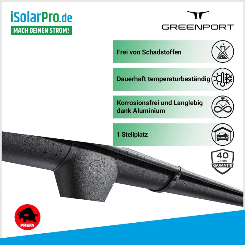GREENPORT PREFA Dachrinne EASY für GREENPORT HOME Solarcarport – 1 Stellplatz
