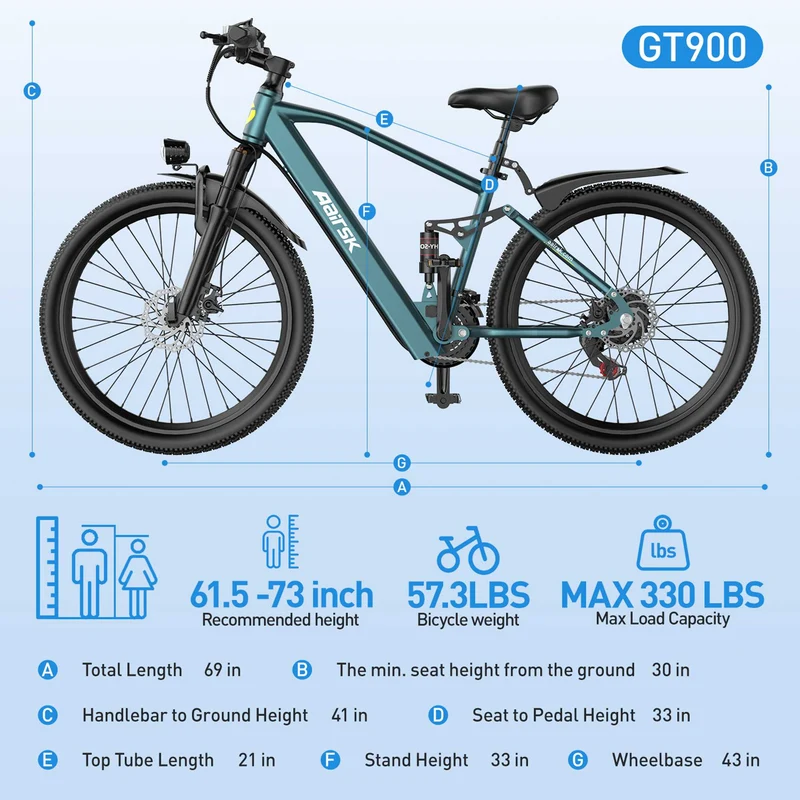 26“ Electric Mountain Bike Full Suspension 468WH 22MPH 40 Mile
