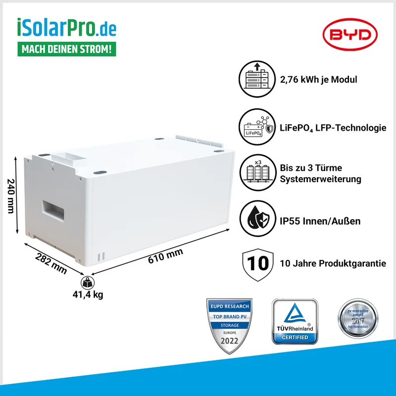 2,76 kWh BYD Battery-Box Premium HVM+ Batteriemodul LiFePO4 IP55