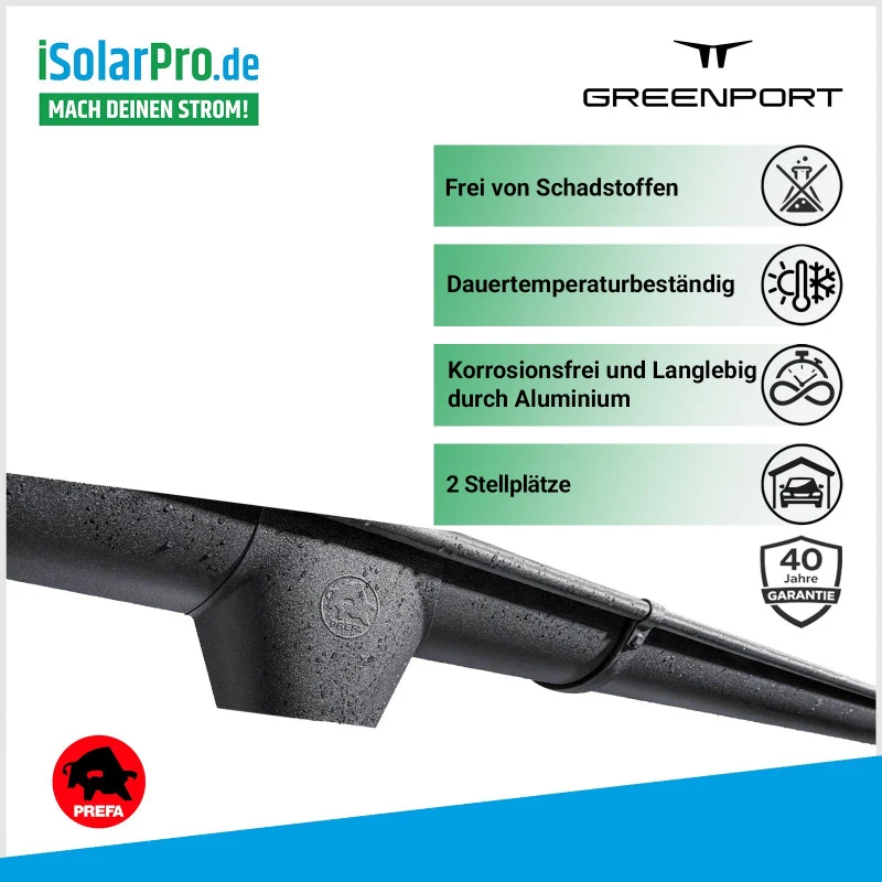 GREENPORT PREFA Dachrinne EASY für GREENPORT HOME Solarcarport – mit 2 Stellplätze