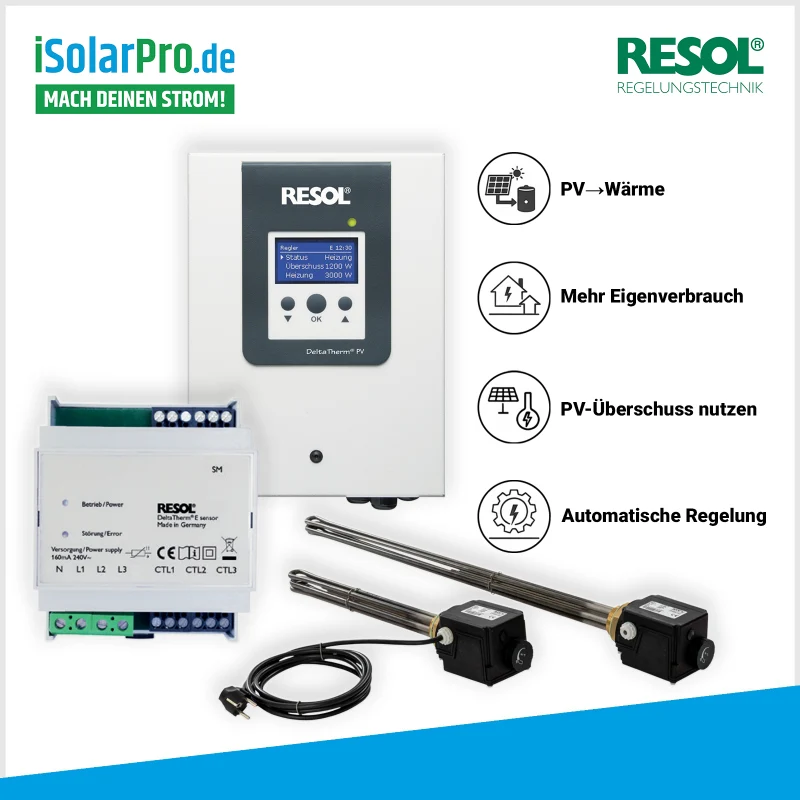 Set: RESOL DeltaTherm PV 3 kW + my-PV Einschraubheizkörper 3 kW – Power-to-Heat für PV-Überschuss