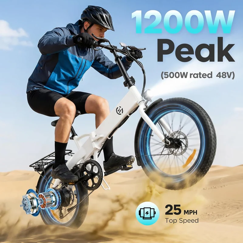 Foldable Electric Bike for Adults 48V 25MPH 20"*3.0" Fat Tire for Sale