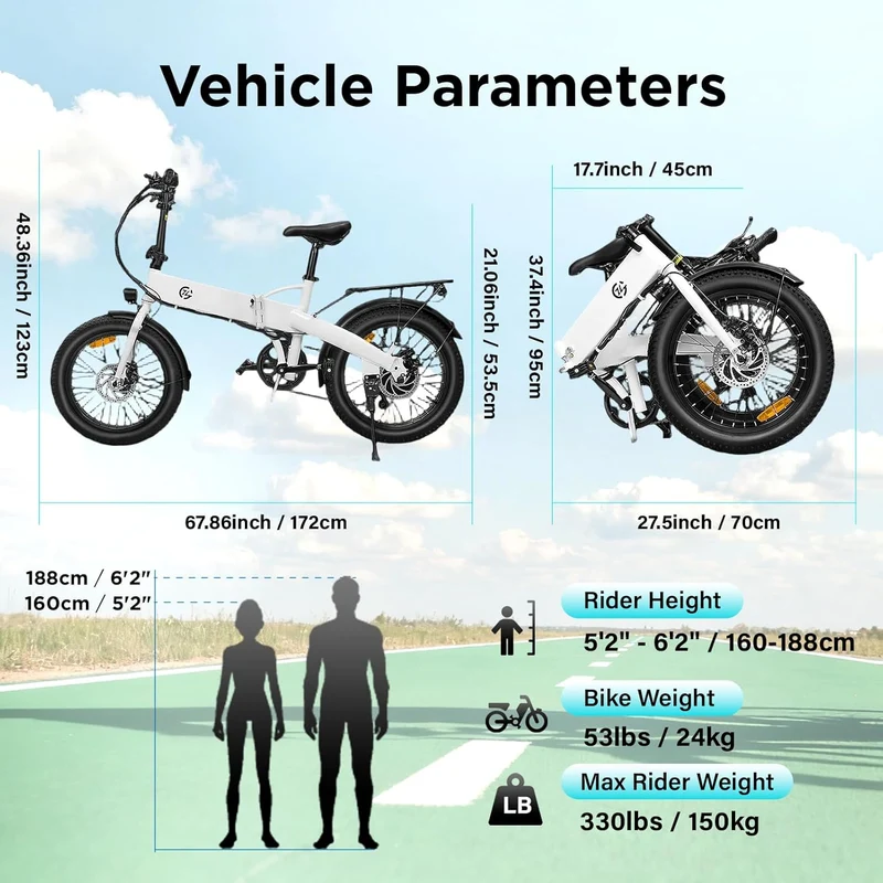 Foldable Electric Bike for Adults 48V 25MPH 20"*3.0" Fat Tire for Sale