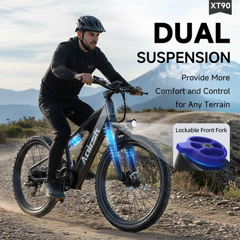100KM Long Range Electric Bike for adults 26" Full Suspension NFC Lock