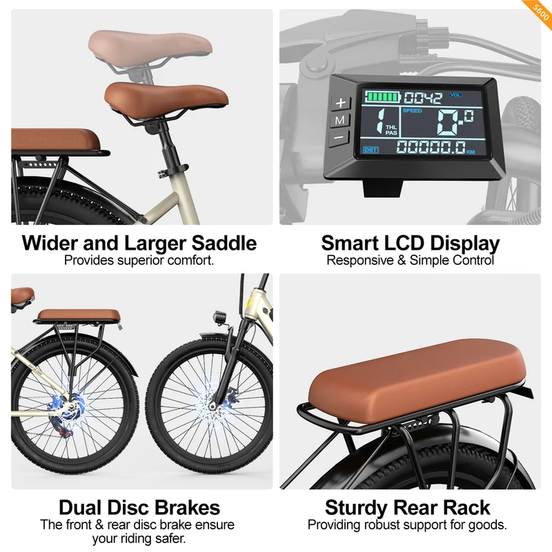 Electric City Bike for Adults, Removable Battery, NFC Lock, Rear Rack