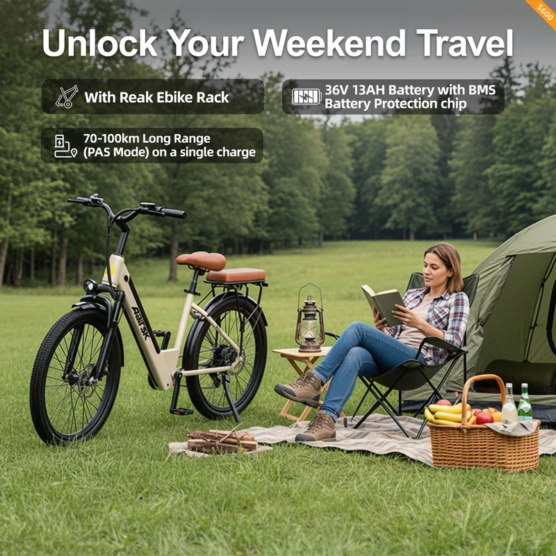 Electric City Bike for Adults, Removable Battery, NFC Lock, Rear Rack