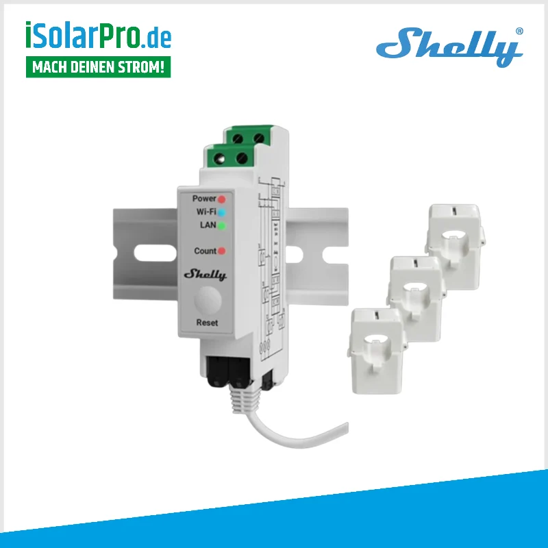 Shelly Pro 3EM 3x 120A Inkl. 3 CT Klemmen, Stromverbrauchsmessgerät, Energiemessgerät, Smartmeter, Stromzähler