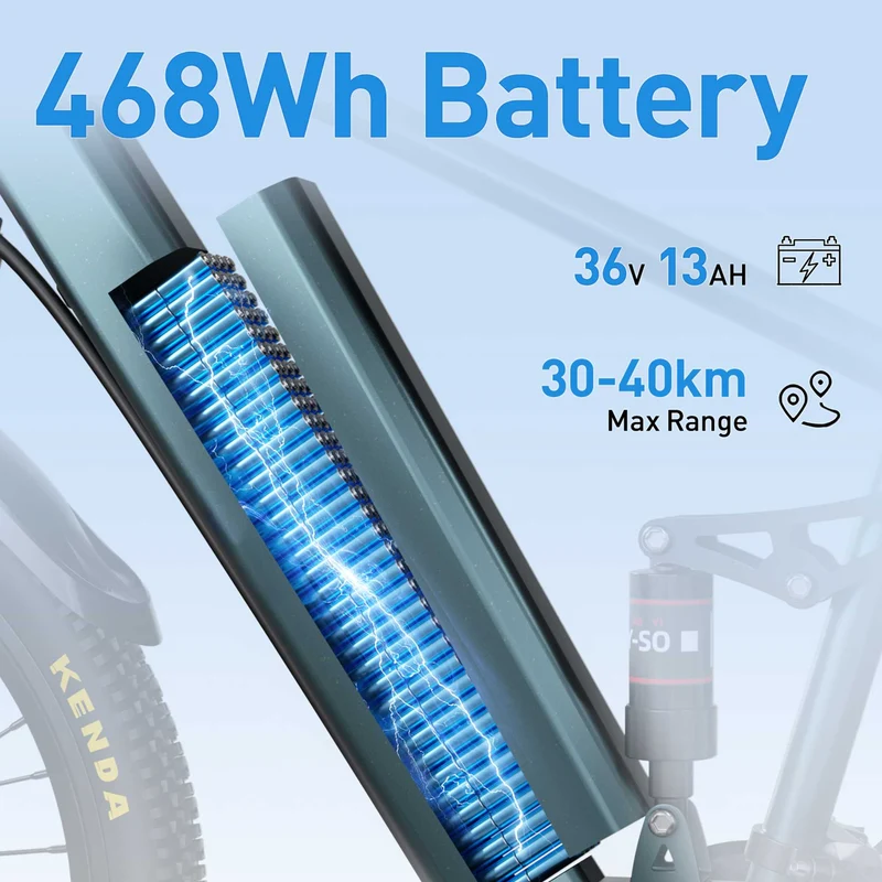Adult Mountain E-Bike: 468WH 250W 26" Full Suspension CE