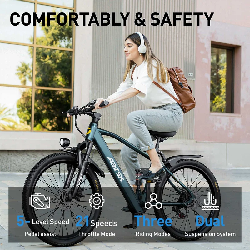 Adult Mountain E-Bike: 468WH 250W 26" Full Suspension CE