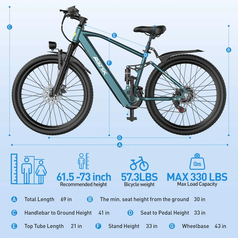 Adult Mountain E-Bike: 468WH 250W 26" Full Suspension CE