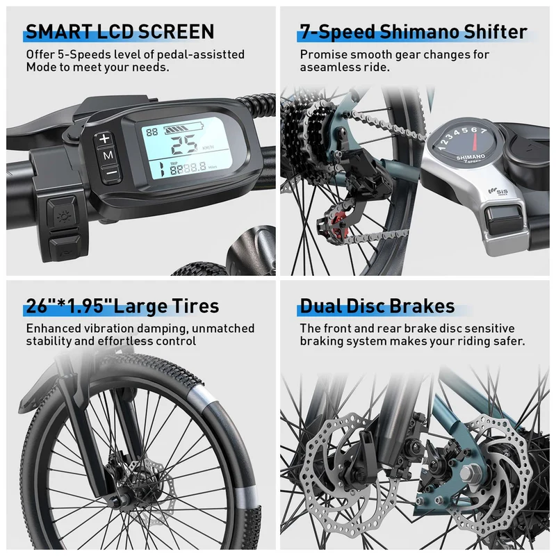 26" Electric Bike 22mph & 40miles Long Range Mountain E Bike