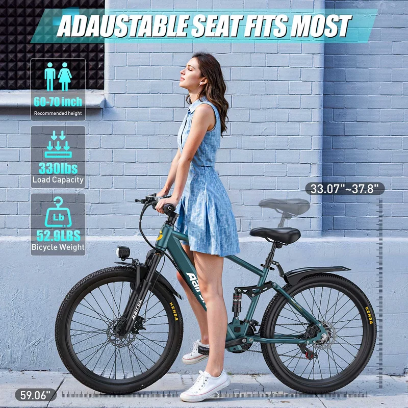 Adult Electric Bike, 24" Wheels with Dual Suspension - All-Terrain E-Bike