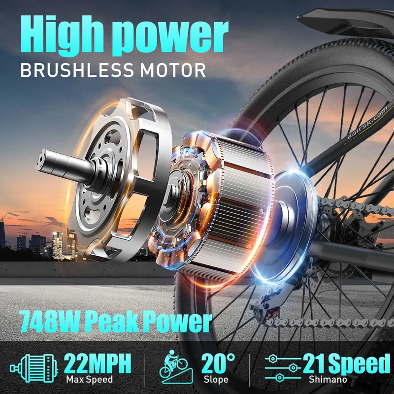 Adult Electric Bike, 24" Wheels with Dual Suspension - All-Terrain E-Bike