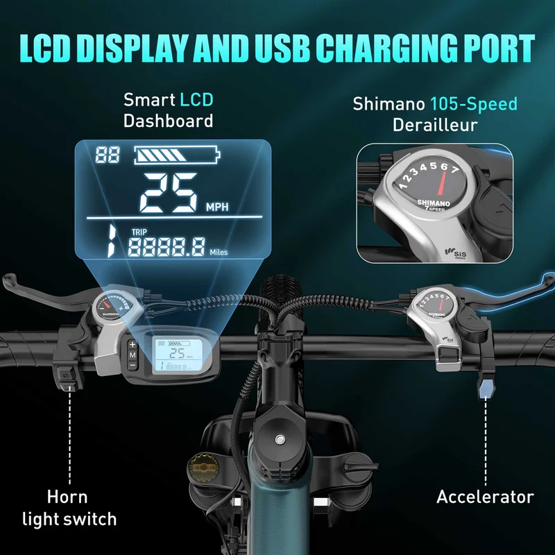 Adult Electric Bike, 24" Wheels with Dual Suspension - All-Terrain E-Bike