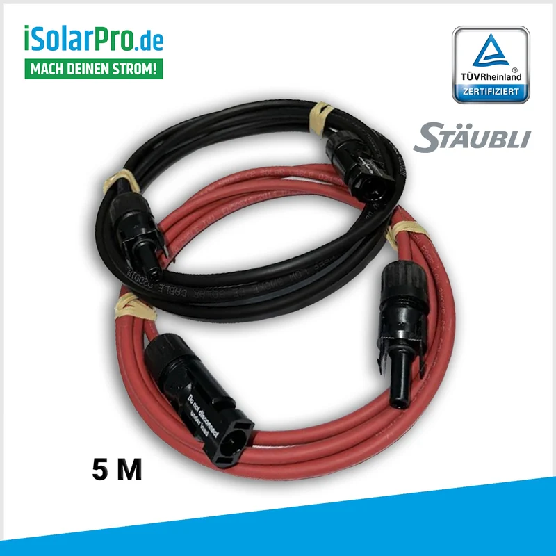 2X 5m ISOLARPRO Solarkabel Verlängerungskabel Rot/Schwarz Solarstecker Stäubli