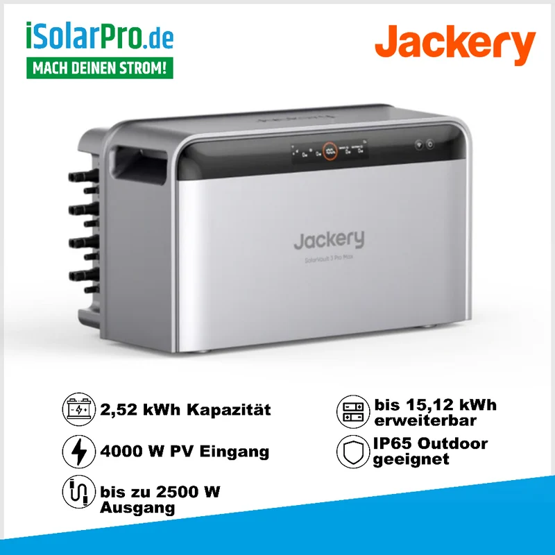 2,5kW / 2,52kWh · Jackery SolarVault 3 Pro Max · Balkonkraftwerk Solar-Speicher mit integriertem Mikro-Wechselrichter · 4000W PV Eingang - 4 MPPT · Batterie Portable Power Station