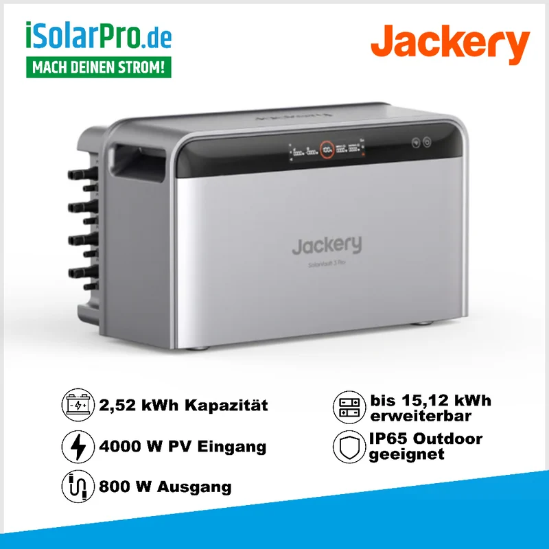 800W / 2,52kWh · Jackery SolarVault 3 Pro · Balkonkraftwerk Solar-Speicher mit integriertem Mikro-Wechselrichter · 4000W PV Eingang - 4 MPPT · Batterie Portable Power Station