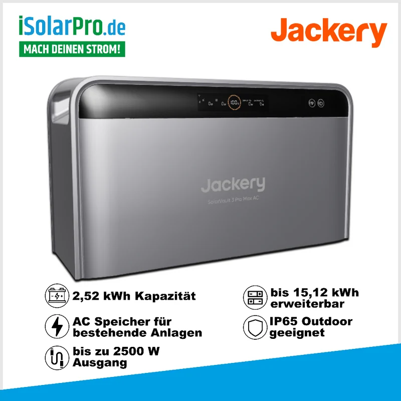 2,5kW / 2,52kWh · Jackery SolarVault 3 Pro Max AC · Balkonkraftwerk Solar-Speicher mit integriertem Mikro-Wechselrichter · Batterie