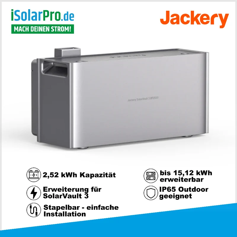 Jackery SolarVault 3 BP2500 · 2,52 kWh · Erweiterungsbatterie für SolarVault 3 Pro (Max) · Balkonkraftwerk Solar-Speicher Batterie Portable Power Station