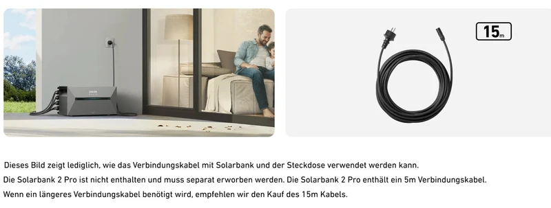 15 Meter Anker SOLIX Solarbank Schuko Anschlusskabel (15m)