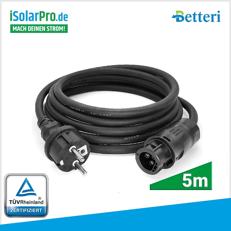 Anschlusskabel 5 Meter mit Betteri-Kupplung und Schuko Stecker AC Anschlussleitung Wechselrichter