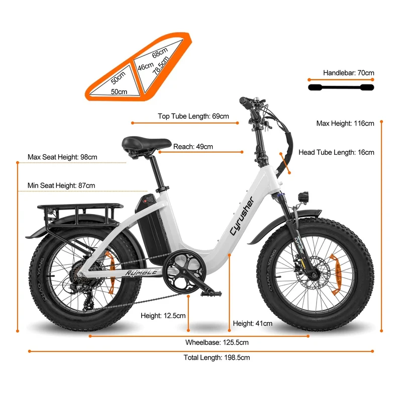 CYRUSHER Rumble 20" Step Through Elektrofahrrad 250W Motor 48V 18Ah Batterie