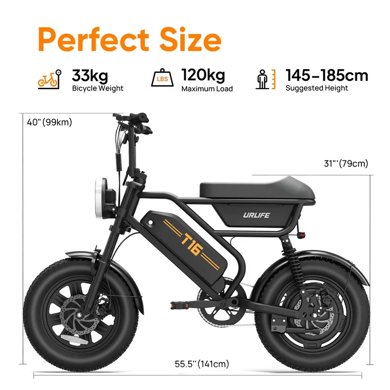 URLIFE T16 16" Offroad-Elektrofahrrad 250W Motor 48V 13Ah Batterie