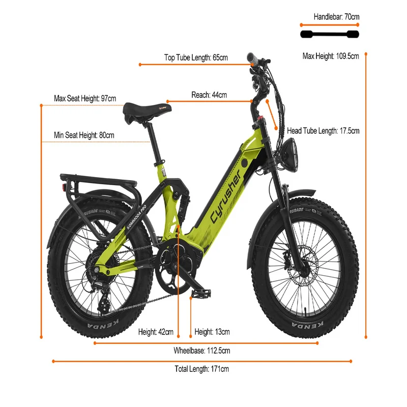 CYRUSHER Kommoda Pro 20" Elektrofahrrad mit Fatbike-Reifen 250W Motor 52V 20Ah Batterie