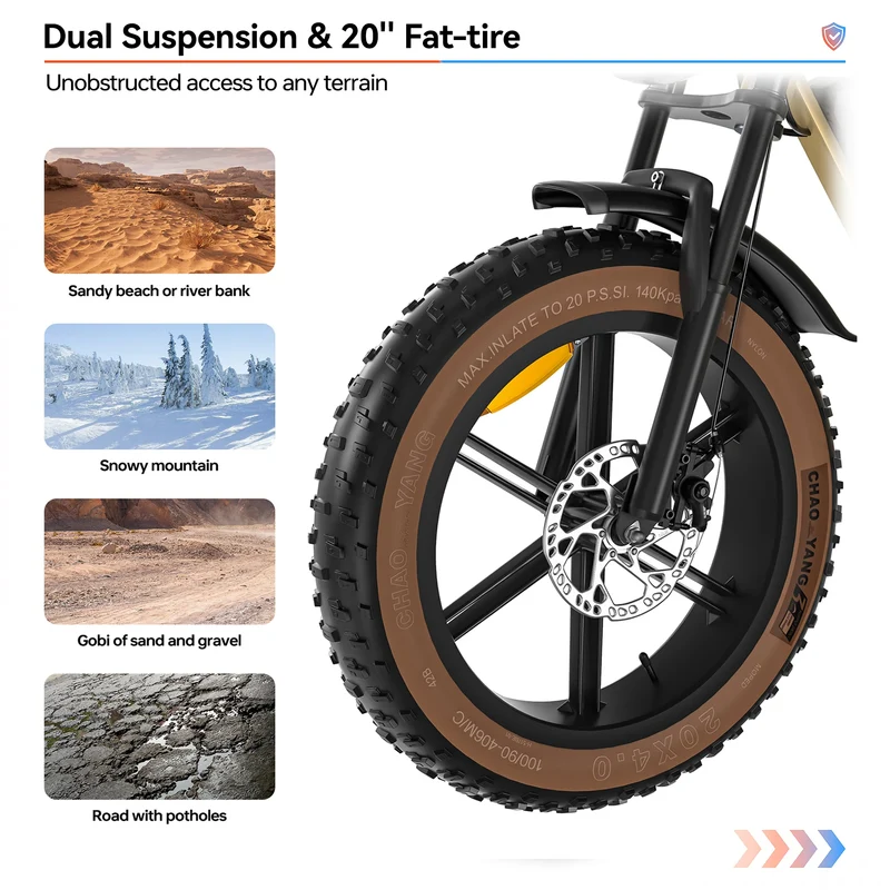JANSNO X70 20" Fat Tires Elektrofahrräder 750W Motor 48V 14Ah+20Ah Dual Batterie