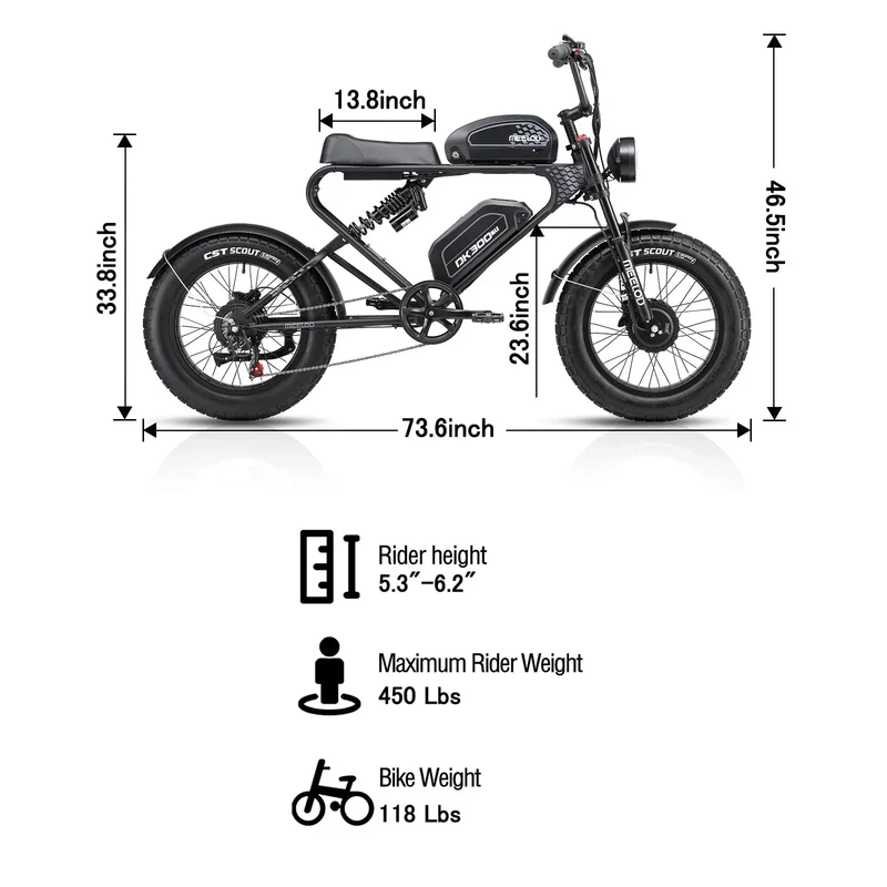 MEELOD DK300 PLUS 20" Elektrofahrrad im Retro Moped Stil 1200W Spitzenmotor 48V 20Ah Batterie