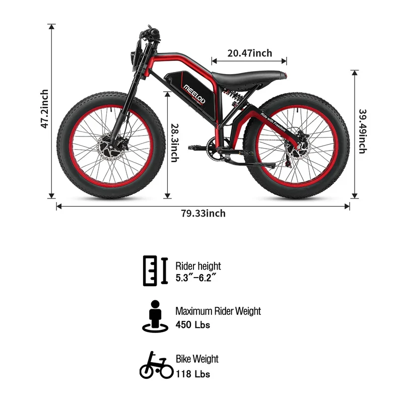 MEELOD XT600DL 26" Elektrofahrrad im Retro-Moped-Stil 1200W Peak Dual Motoren 52V 25Ah Batterie
