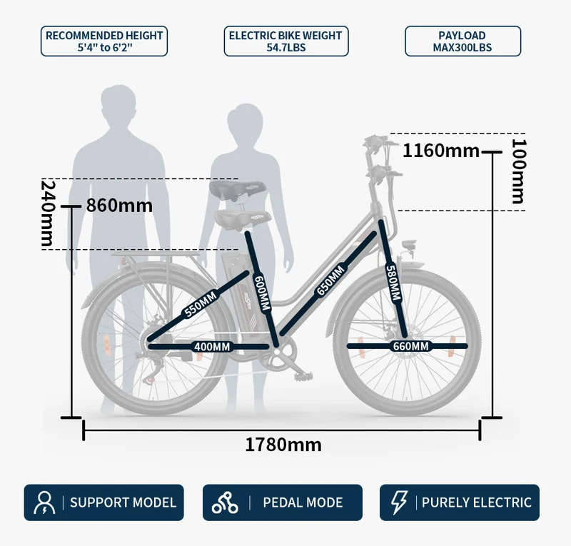 ONESPORT OT18-3 26" elektrisches Citybike 250W Motor 36V 14,4Ah Batterie