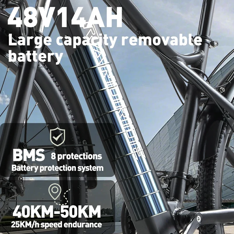 RANDRIDE YG70 27,5" City Elektrofahrrad 1000W Spitzenmotor 48V 14Ah Batterie