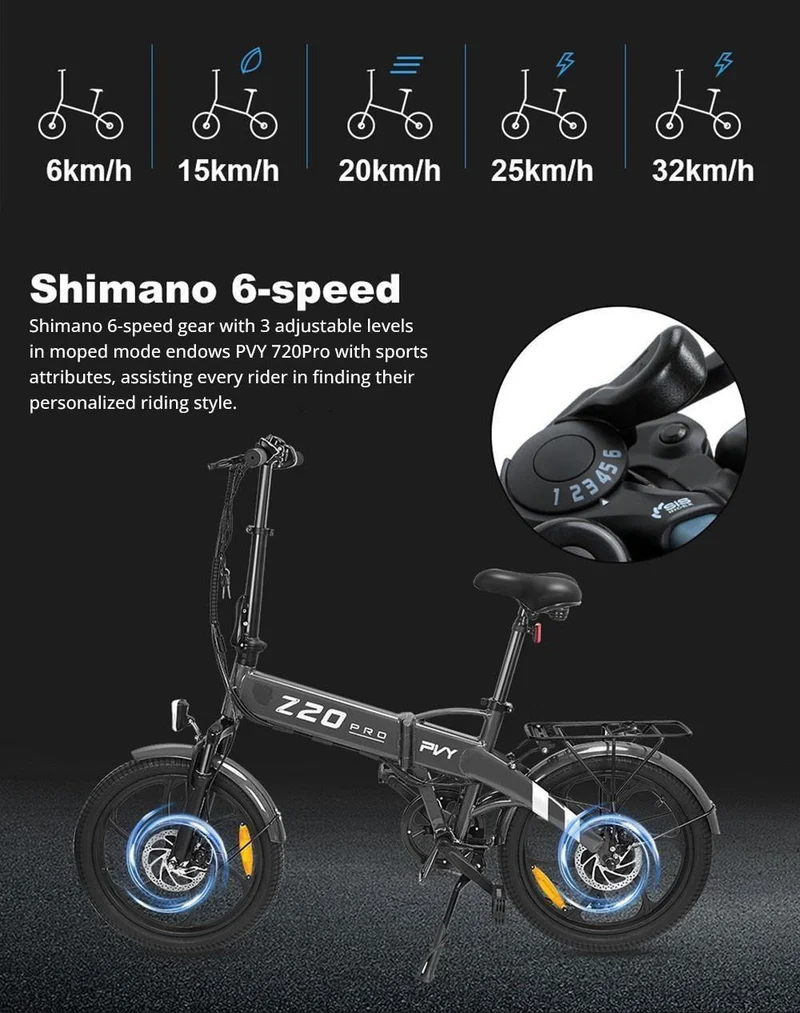 PVY Z20 Pro 20" Elektrisches Pendlerfahrrad 500W Motor 36V 14Ah Batterie