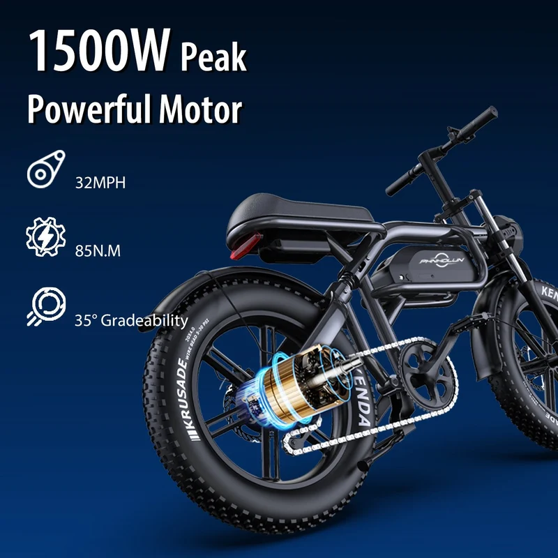 PHNHOLUN C8 20" Elektro-Mountainbike MTB 1500W Motor 48V 20Ah Batterie