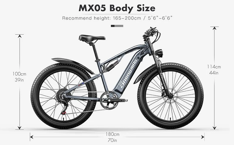 SHENGMILO MX05 26" Fat Tire Elektro-Mountainbike 1000W Motor 48V 17,5Ah Batterie