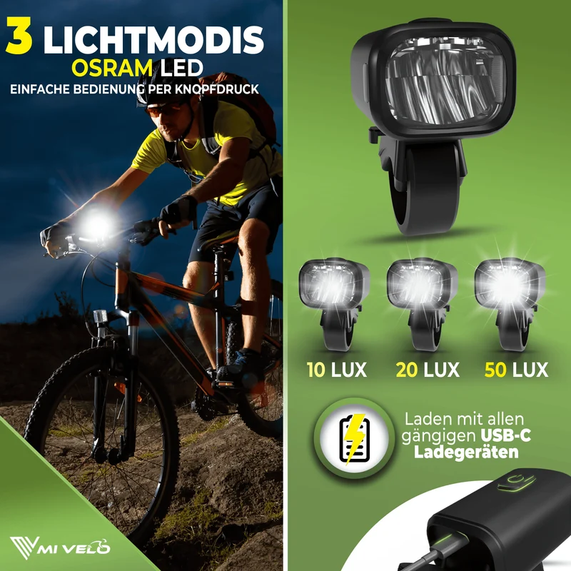 Mivelo Fahrradlampen Set SPARK PRO USB